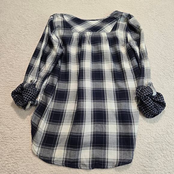 Abercrombie & Fitch Embroidered Plaid Tunic Top Roll Tab Sleeves Women's Size M - Picture 8 of 10